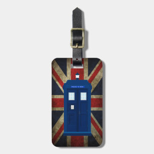 Blue Police Phone Box UK British Union Jack Flag Luggage Tag