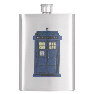 Blue Police Public Call Box - UK Time Travel 1 Hip Flask