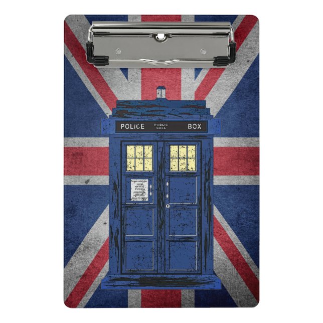Blue Police Public Call Box - UK Time Travel 1 Mini Clipboard (Front)