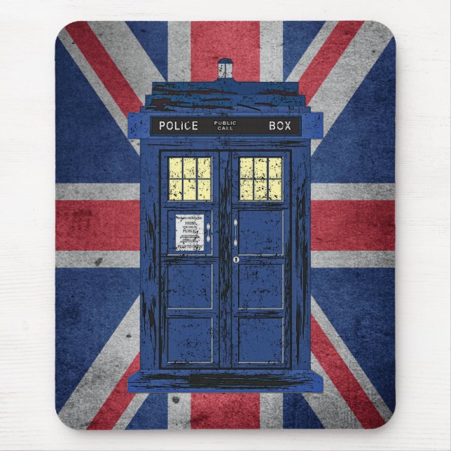 Blue Police Public Call Box - UK Time Travel 1 Mouse Pad (Front)