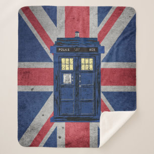 Blue Police Public Call Box - UK Time Travel 1 Sherpa Blanket