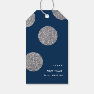 Blue Polk a  Dot Confetti Silver Glitter    Gift Tags