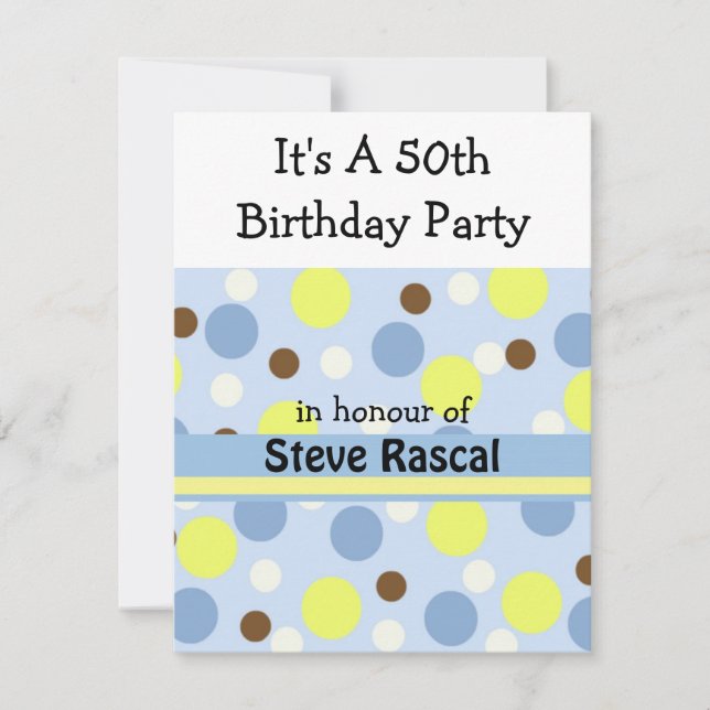 Blue Polka Dot 50th Birthday Invitation (Front)