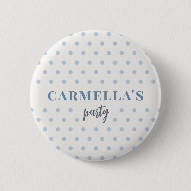 Blue Polka Dot Birthday Party Guest Button Favour (Front)