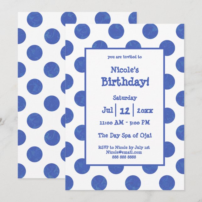 Blue Polka Dot Birthday Party Invitation (Front/Back)