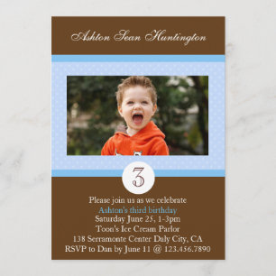 Blue Polka Dot Birthday Photo Invite