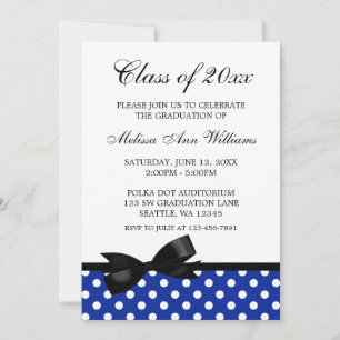 Blue Polka Dot Black Bow Graduation Announcement