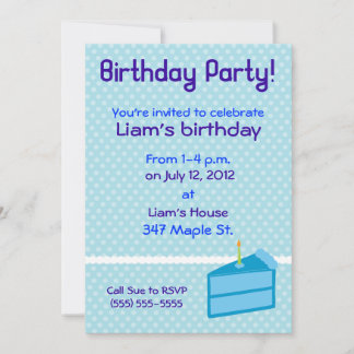 Blue Polka Dot Cake Birthday Party Invitation