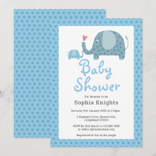 Blue Polka Dot Elephants Baby Shower / Sprinkle Invitation