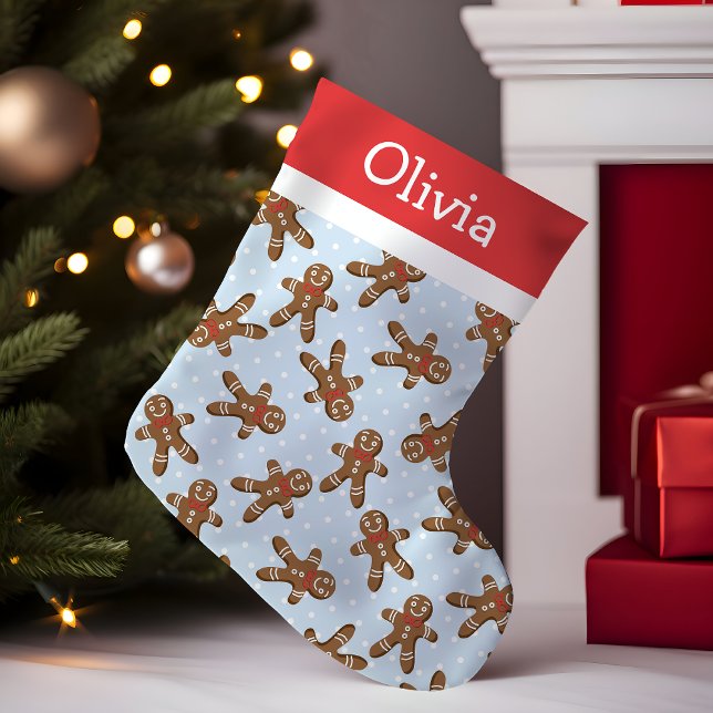 Blue Polka Dot Gingerbread Man Small Christmas Stocking (Creator Uploaded)