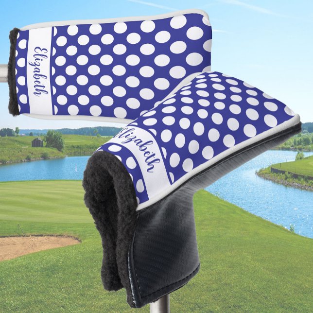 Blue polka dot golf head cover ladies custom name (Creator Uploaded)