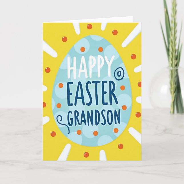 Blue Polka Dot Grandson Easter Card (Front)