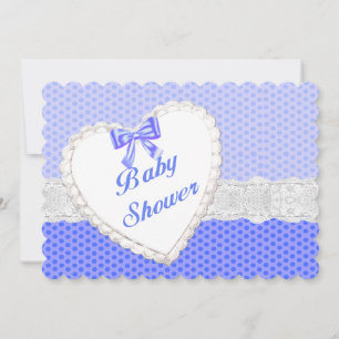 Blue Polka Dot Lace Heart Baby Shower Invitation