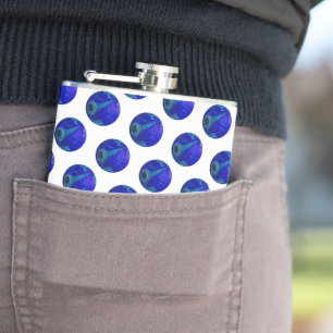 Blue Polka Dot Lawn Bowls, Hip Flask