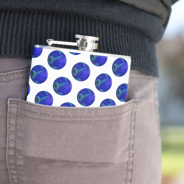 Blue Polka Dot Lawn Bowls,  Hip Flask (In Situ)
