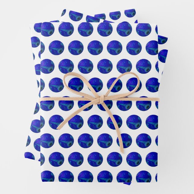 Blue Polka Dot Lawn Bowls,  Wrapping Paper Sheet (In situ)