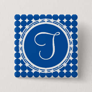 Blue Polka Dot Monogram 15 Cm Square Badge