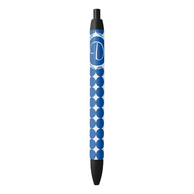 Blue Polka Dot Monogram Black Ink Pen (Front Vertical)