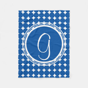 Blue Polka Dot Monogram Fleece Blanket
