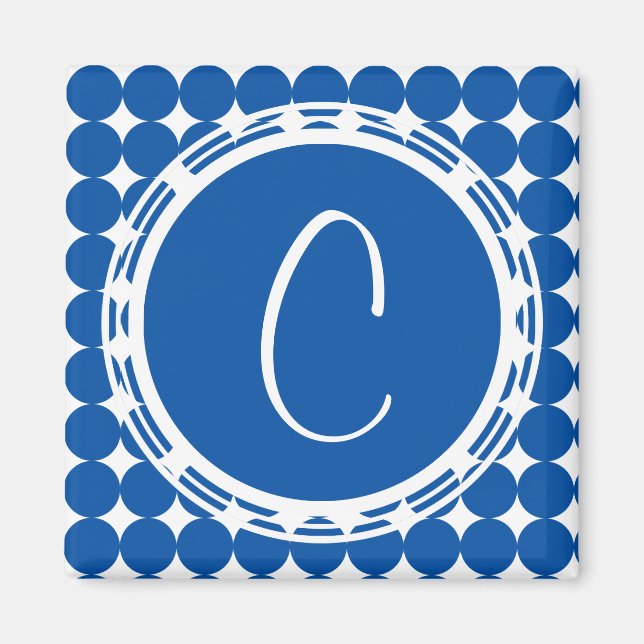 Blue Polka Dot Monogram Magnet (Front)
