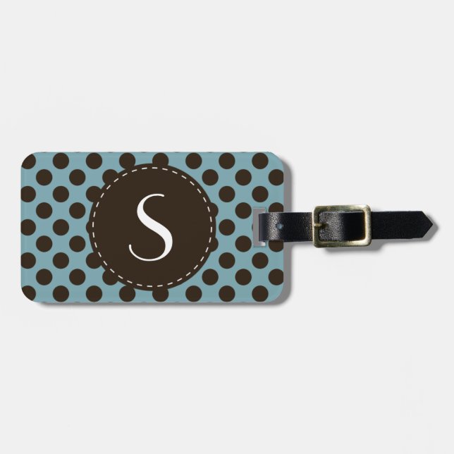 Blue Polka Dot Monogram Personalised Luggage Tag (Front Horizontal)