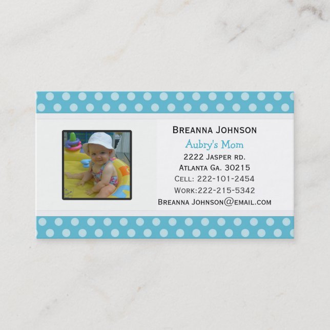 Blue Polka Dot: Mum Contact Card (Front)