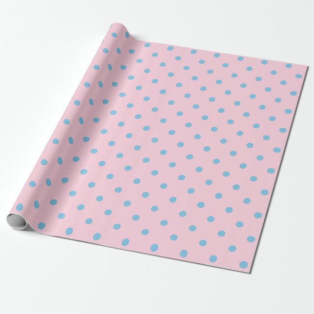 Blue Polka Dot on Light Pink Large Space Wrapping Paper (Unrolled)