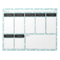 Blue Polka Dot Pattern Weekly Calendar Notepad