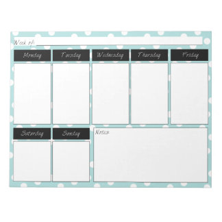Blue Polka Dot Pattern Weekly Calendar Notepad