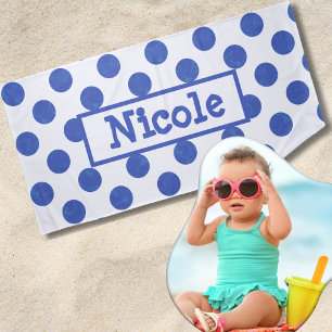 Blue Polka Dot Personalised Beach Towel