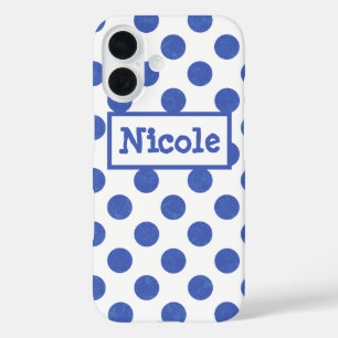 Blue Polka Dot Personalised iPhone 16 Case