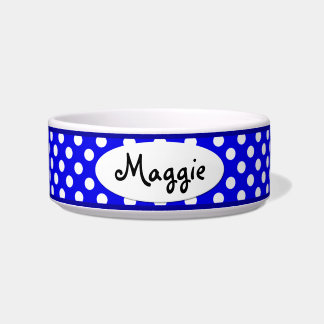 Blue Polka Dot Personalised Small Dog Bowl
