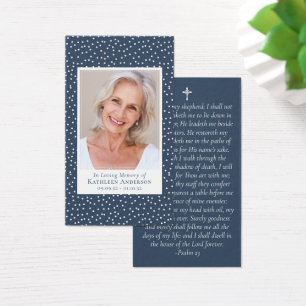 Blue Polka Dot Photo Memorial Prayer Card