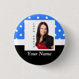 Blue polka dot photo template 3 cm round badge