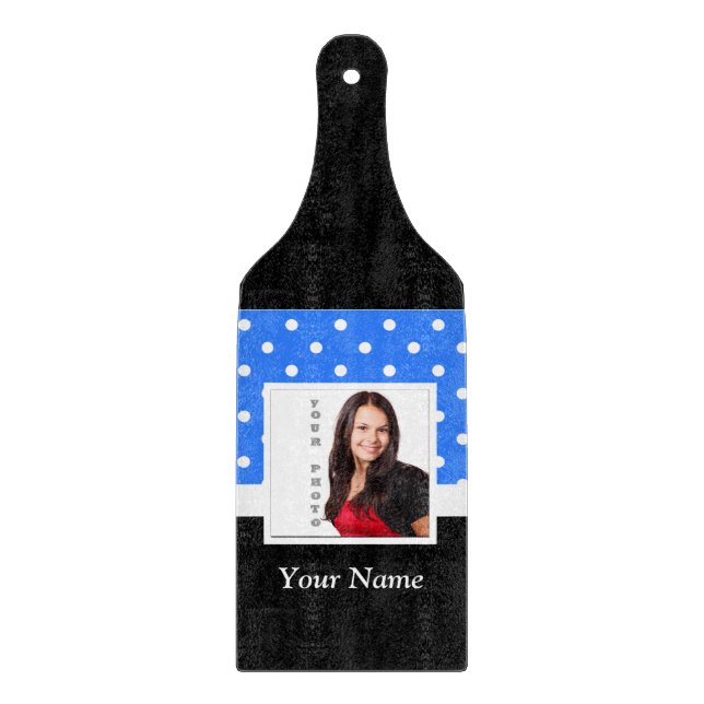 Blue polka dot photo template cutting board (Front)