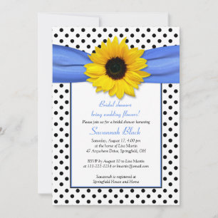 Blue Polka Dot Sunflower Wedding Bridal Shower Invitation