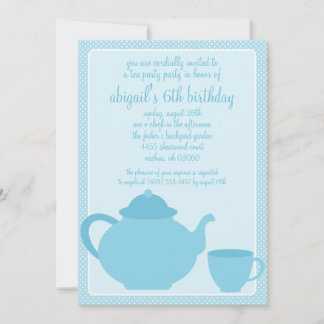 Blue Polka Dot Tea Time Tea Party Birthday Party Invitation