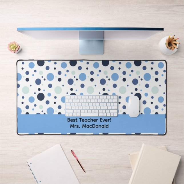 Blue Polka dot teacher appreciation gift Desk Mat (Office 1)