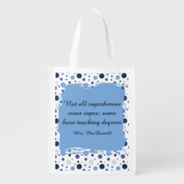Blue Polka dot teacher appreciation gift Reusable Grocery Bag