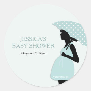 Blue Polka Dot Umbrella Baby Shower Stickers