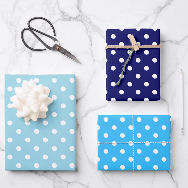 Blue Polka Dot Wrapping Paper Sheet (Front)