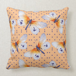 Blue Polka Dots And Butterflies Cushion