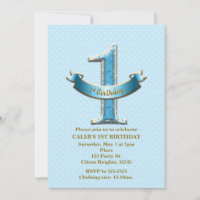 Blue Polka Dots & Banner ONE 1st 1 Birthday Party