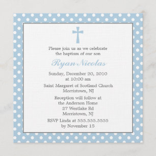 Blue Polka Dots Baptism Invitation