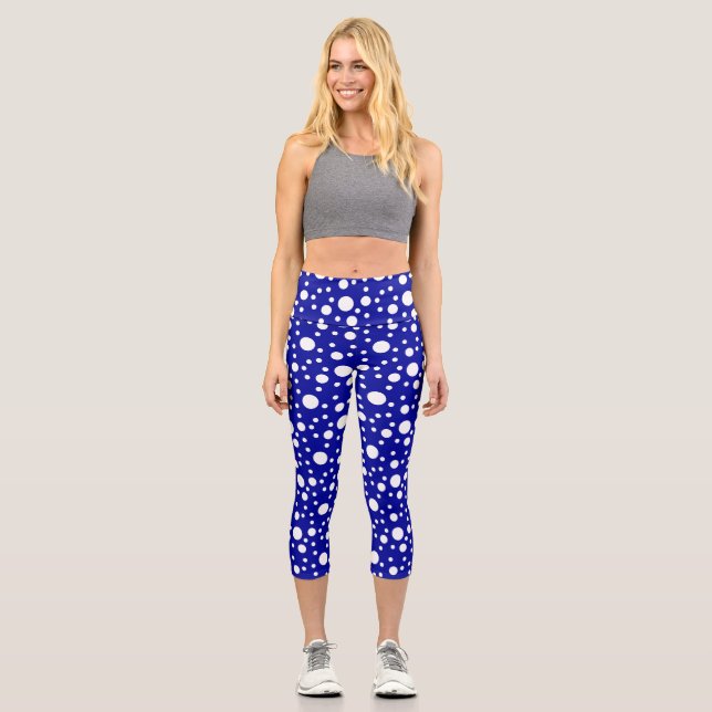 Blue Polka Dots  Capri Leggings (Front)
