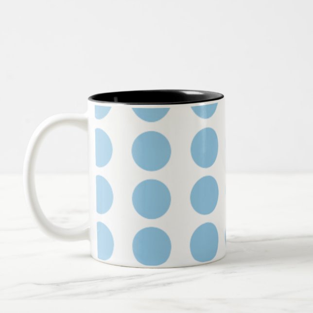 Blue Polka Dots Design Two-Tone Coffee Mug (Left)