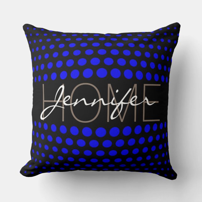 Blue polka dots home monogram cushion (Front)
