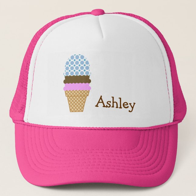 Blue Polka Dots; Ice Cream Cone Trucker Hat (Front)