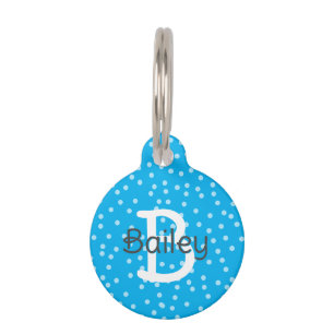 Blue Polka Dots Monogram Name Address Pet ID Tag