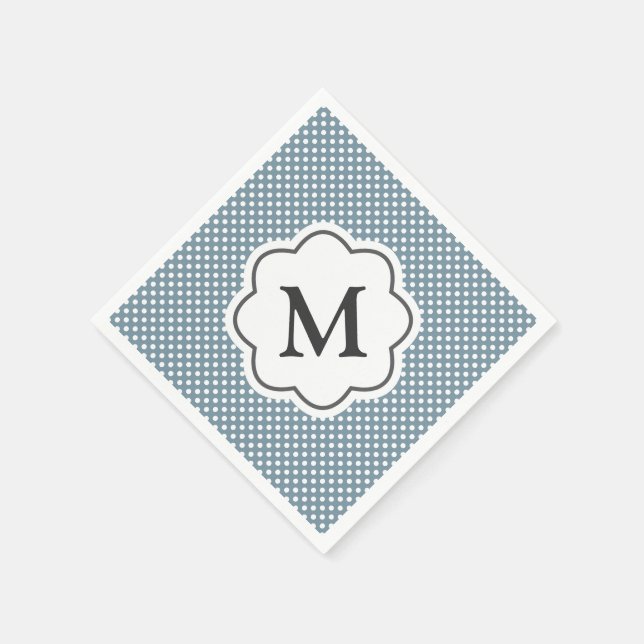 Blue Polka Dots Monogram Napkins (Corner)